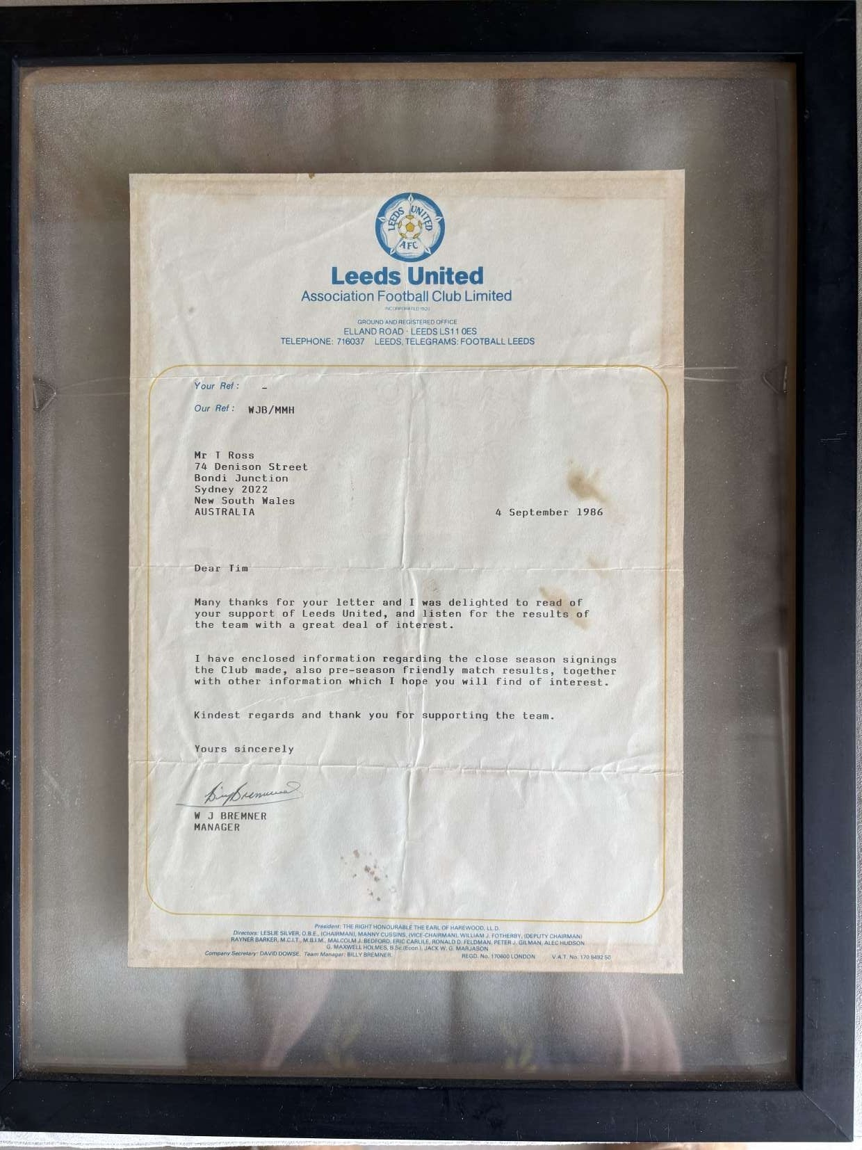 Billy Bremner’s letter
