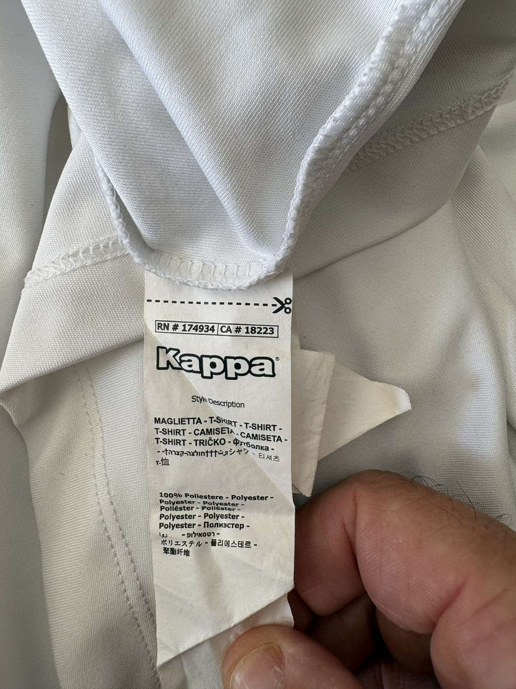 Inner label showing Kappa product code RN174934
