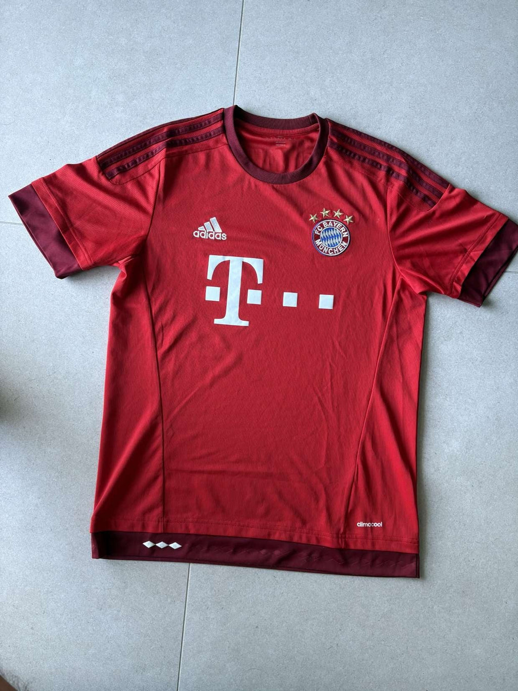2015/16 Bayern Munich home shirt in red, front, adidas
