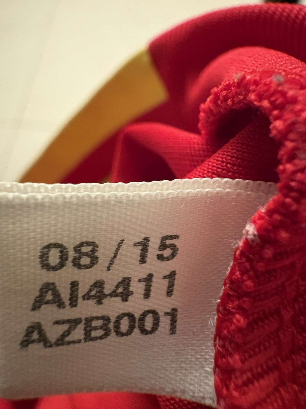 Inner label showing the product code of the 2016 Spain home shirt