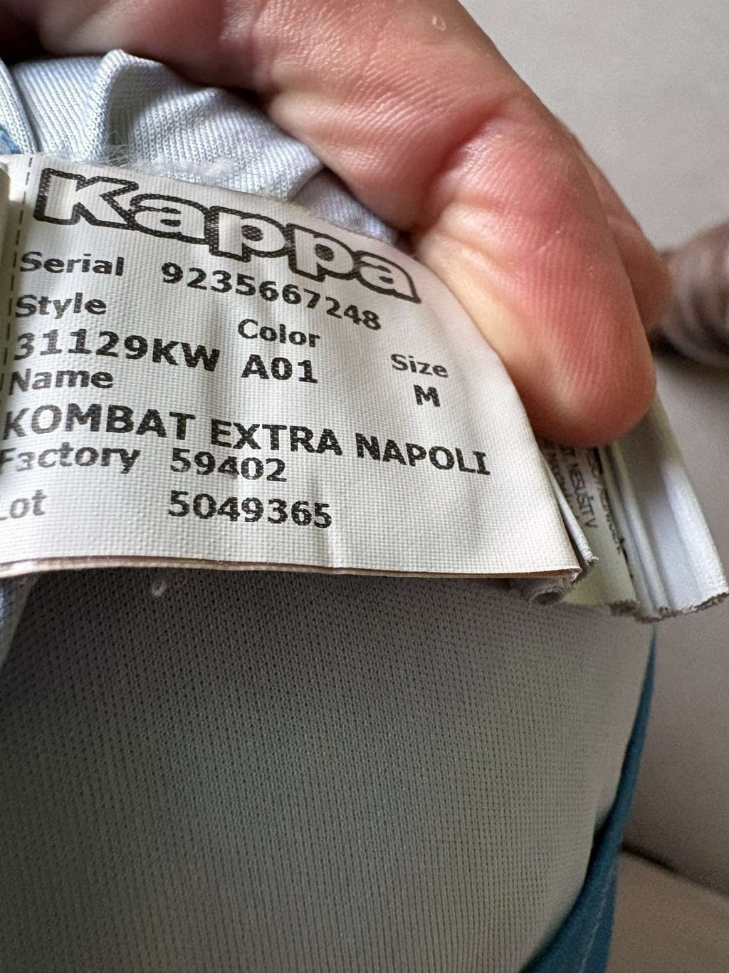 Inner label showing the product code of the 2020/21 Napoli home shirt