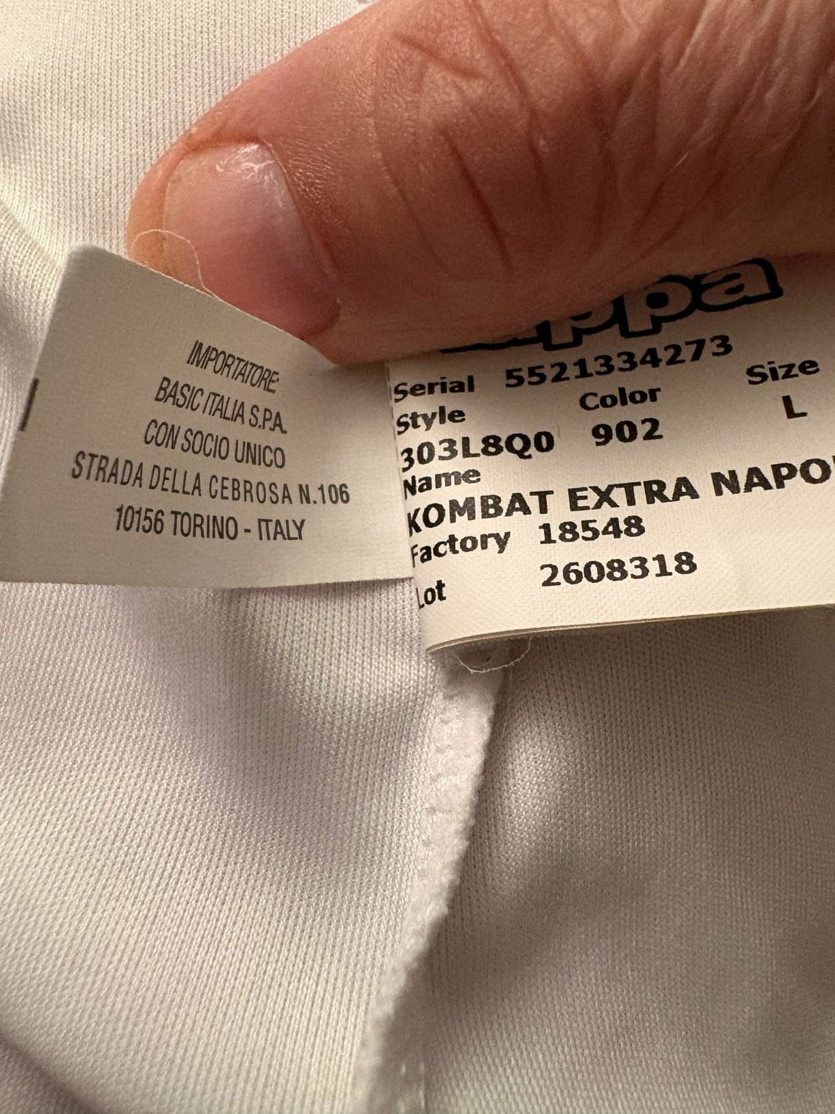 Inner label showing the product code of the 2016/17 Napoli away shirt