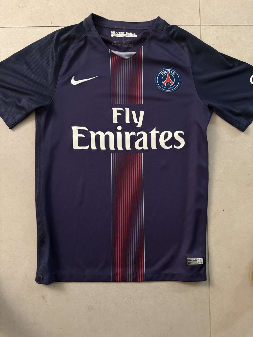 2016/17 Paris Saint-Germain home shirt, front, Nike with Fly Emirates sponsor