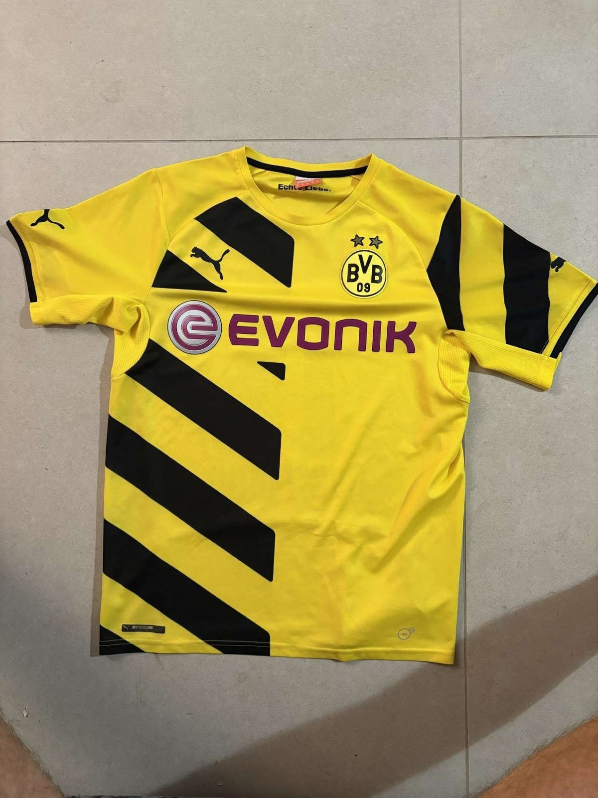 2014/15 Borussia Dortmund home shirt, front, Puma with Evonik sponsor