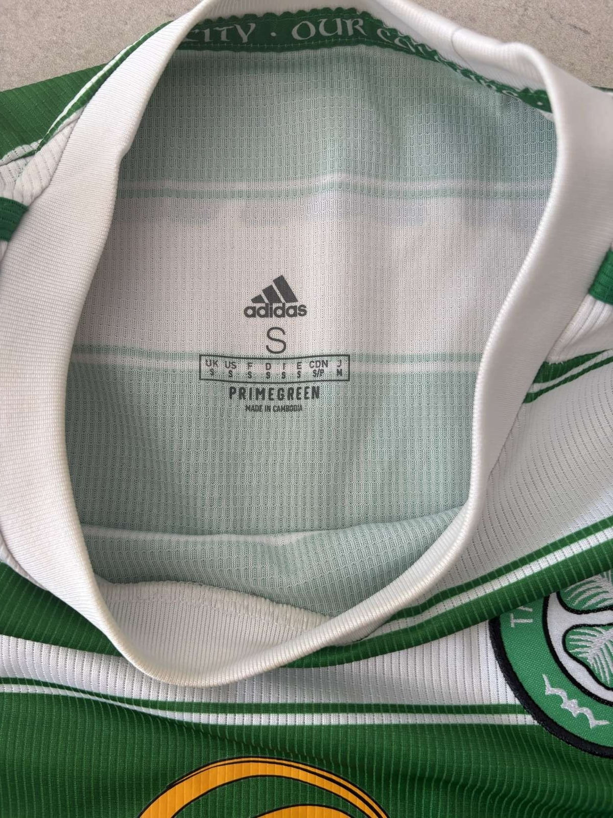 Neck and collar detail on the 2021/22 Celtic home shirt
