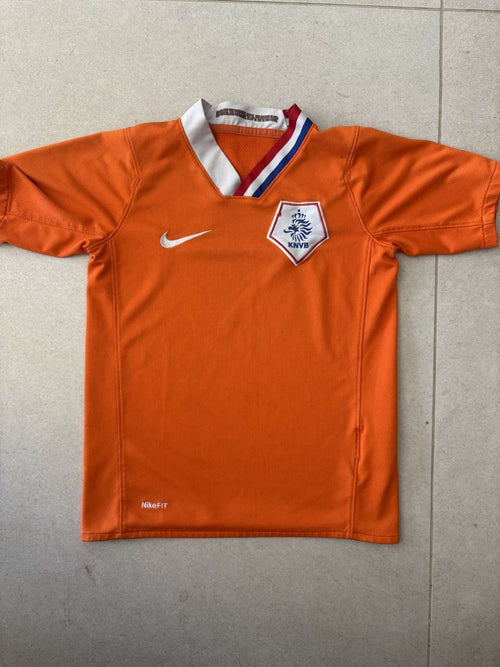2008 Holland home shirt in orange, front, Nike, boys 7–8