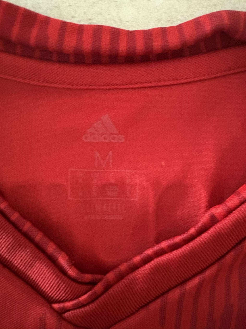 Neck and collar detail on the 2018/19 Bayern Munich home shirt