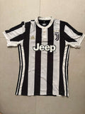 2017/18 Juventus home shirt in black and white stripes, front, adidas with Jeep sponsor