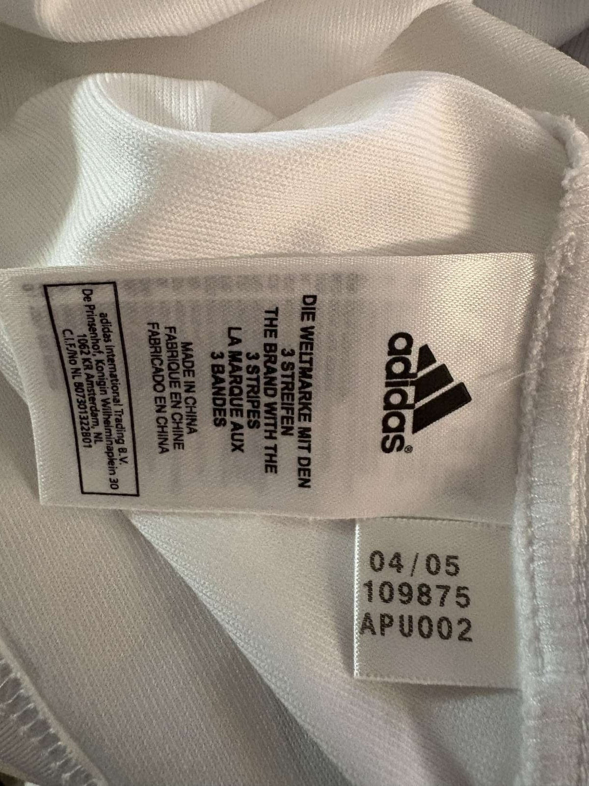 Inner label showing adidas product code 109875