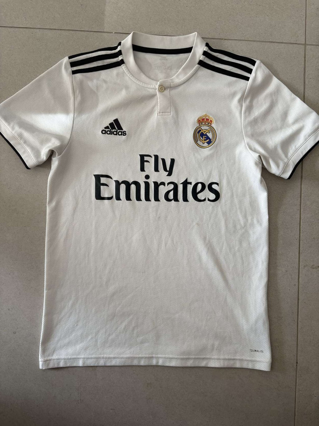 Real Madrid home shirt, front, adidas with Fly Emirates sponsor