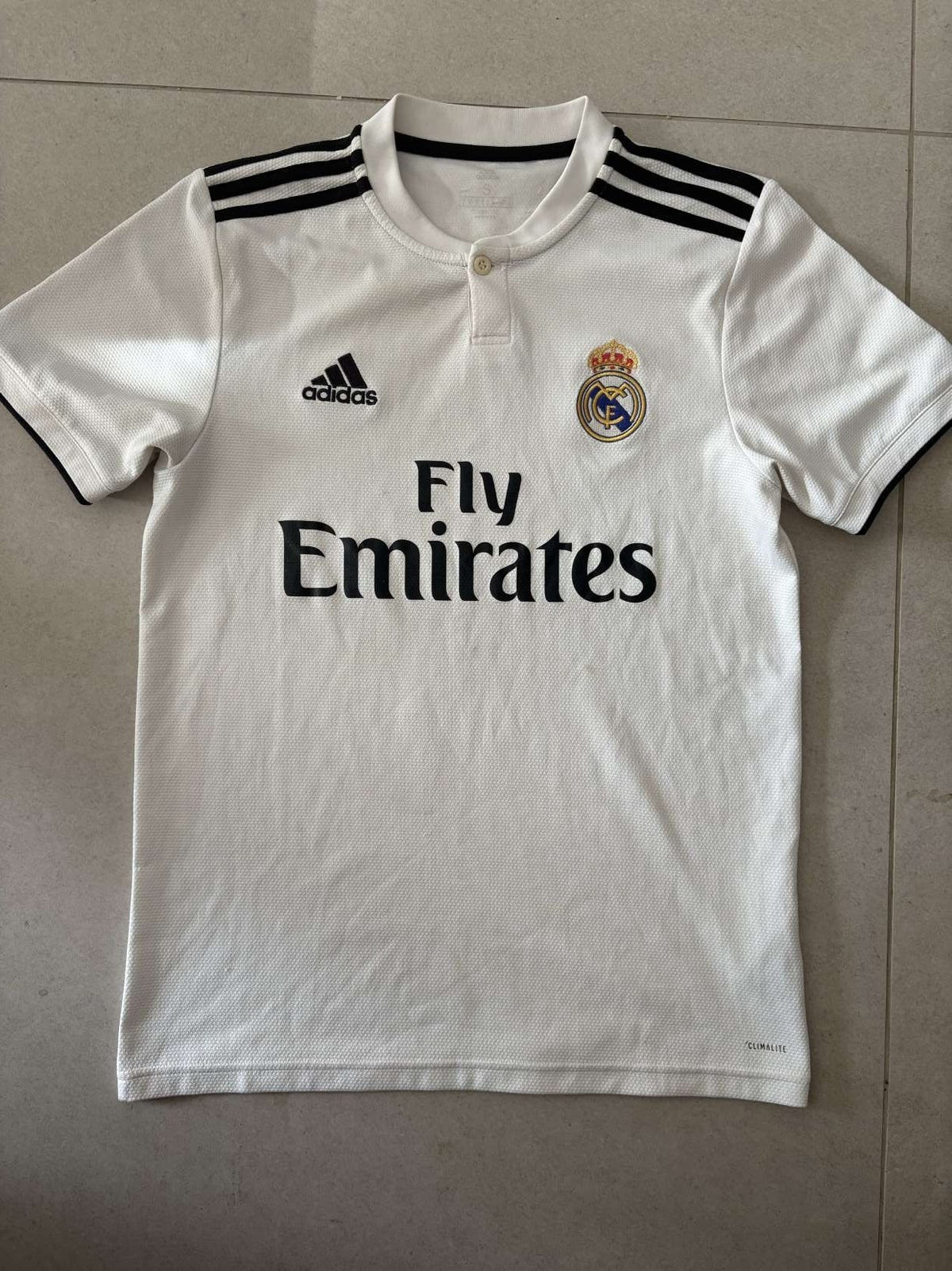 Real Madrid home shirt, front, adidas with Fly Emirates sponsor