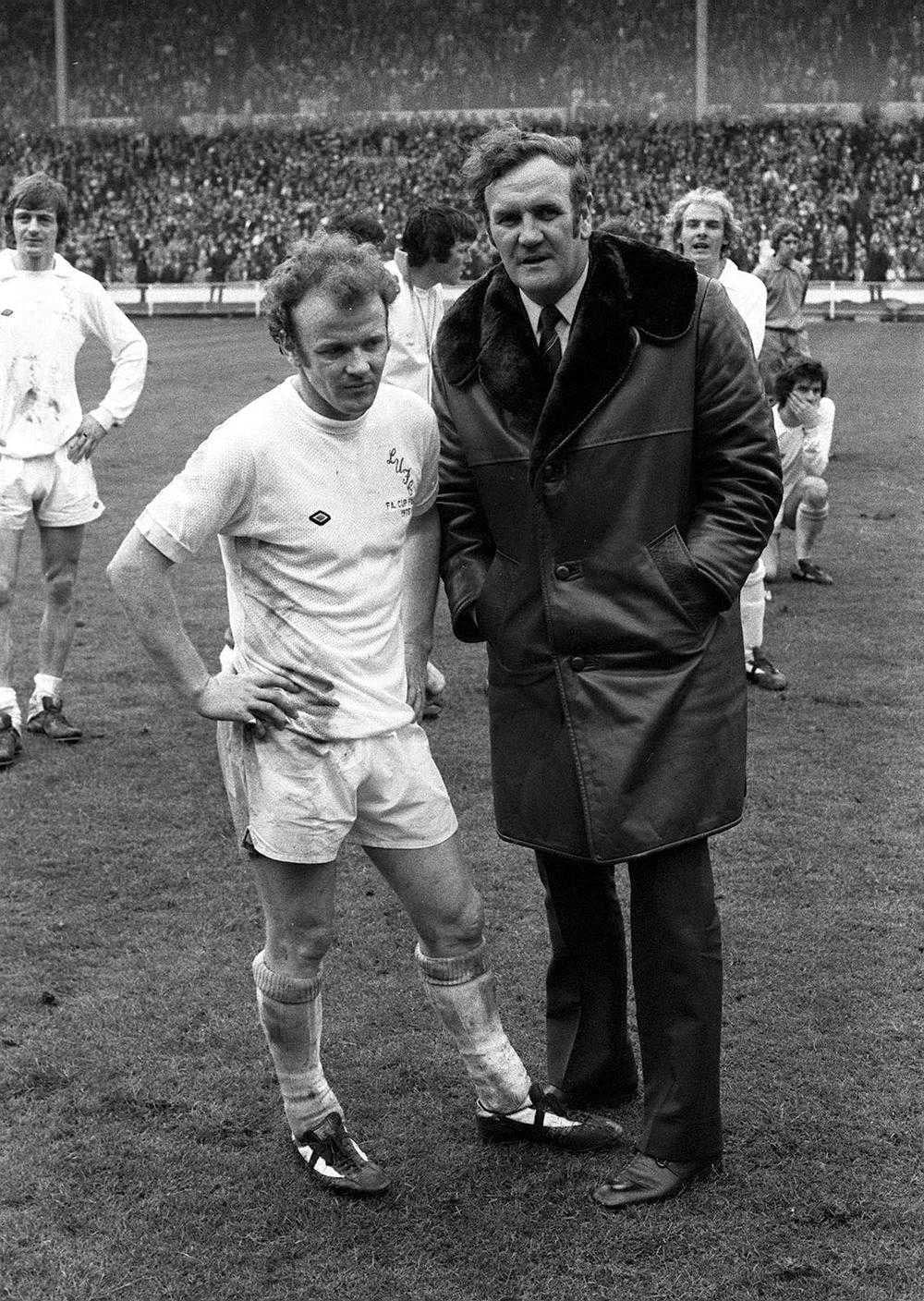 Don Revie and Billy Bremner on the Elland Road pitch