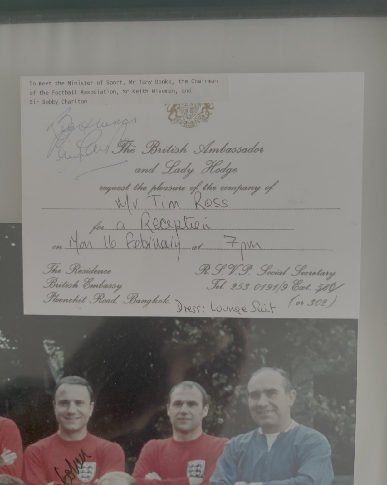 The Bangkok invitation signed by Sir Bobby Charlton