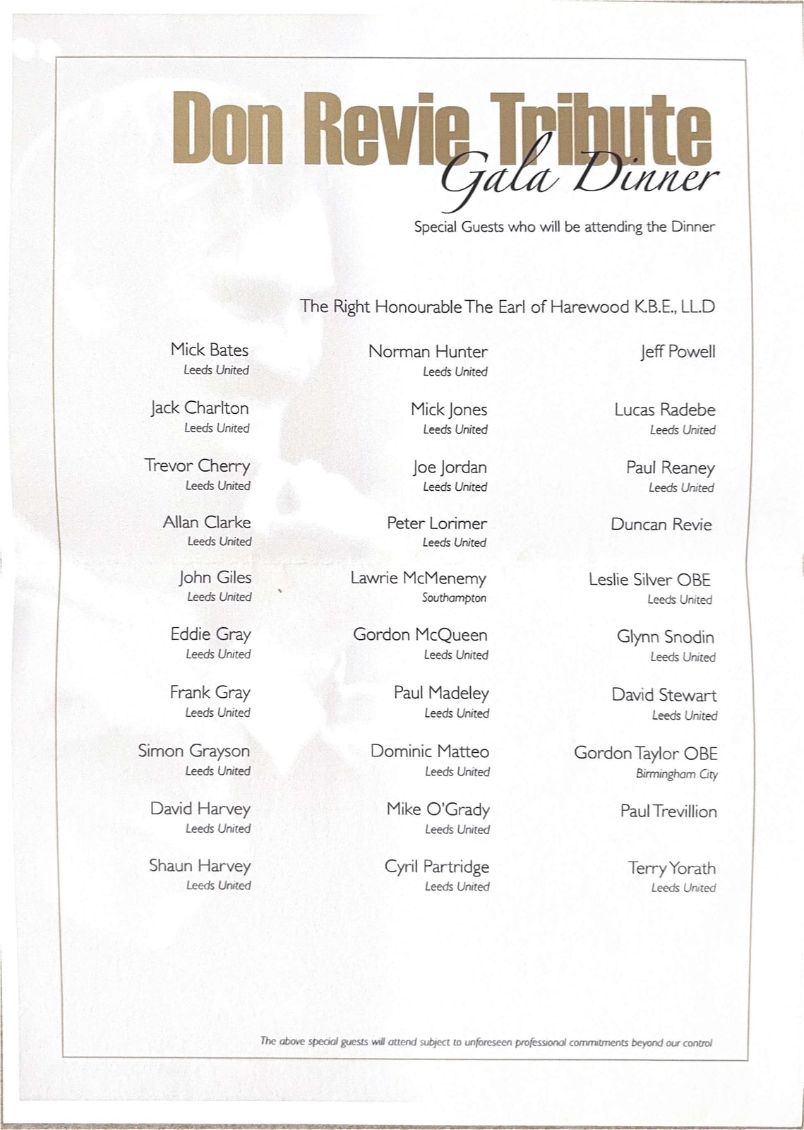 Tribute gala dinner guest list